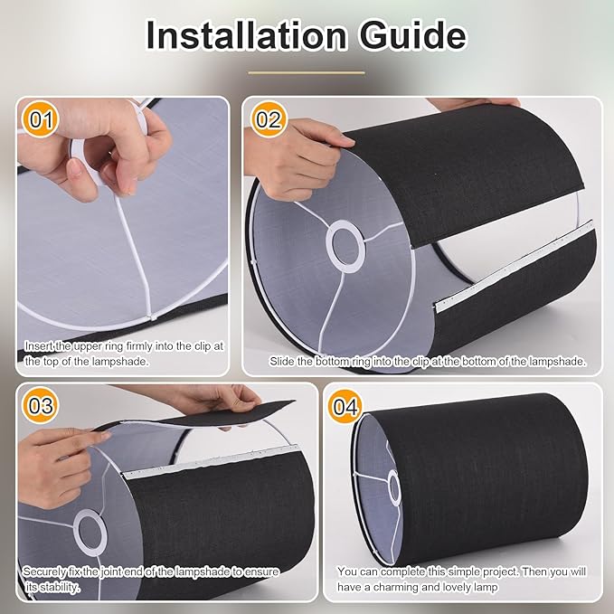 Black Linen Tall Drum Lampshade, 10" Top x 10" Bottom x 13" High Lamp Shade, Lamp Shade Replacement for Table and Floor Lamps, Pendant Light, Handcrafted Lampshade, Easy Assembly