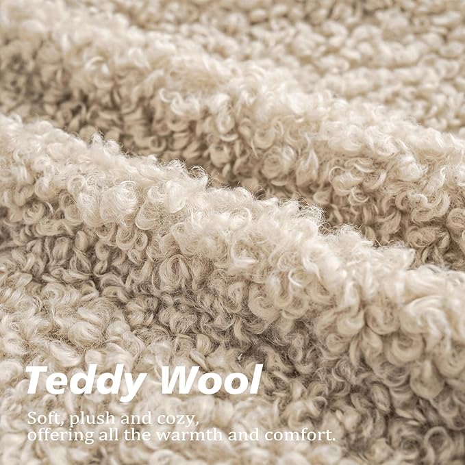 Foindtower Set of 2 Curly Teddy Wool Pillow Covers Decorative Boucle Textured Lumbar Throw Pillow Faux Fur Pillowcases Sheepskin Cushion Case for Sofa Bedroom Car 12"x20" Light Khaki