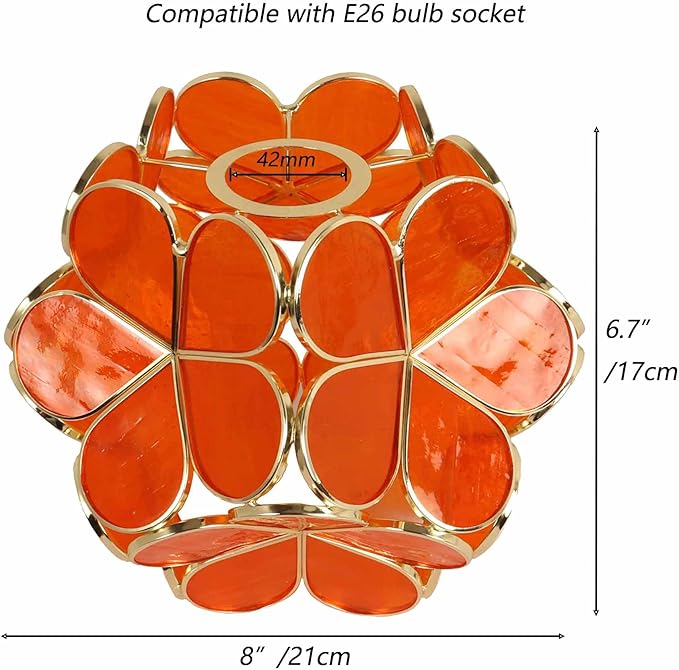 Bieye S10909 Tiffany Style Stained Glass Flower Petal Lampshade (Translucent Orange, 8" Cherry Blossom)