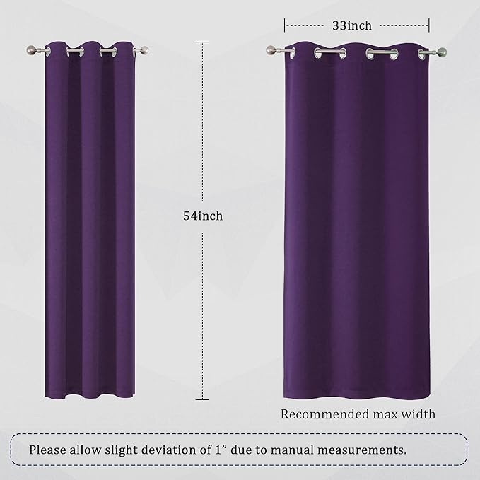 DUALIFE Dark Purple Blackout Curtain Panels for Small Window Treatment 54 Inch Length Set of 2 Panels Thermal Insulated Room Darkening Bedroom Curtains Drapes for Living Room 38x54 Inch