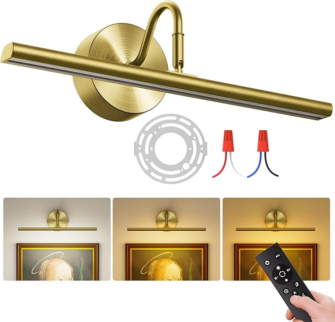 Hardwired Picture Lights for Wall - 16.5" Lights for Pictures on Wall - Dimmable 3CCT Picture Frame Light - 15W Brass Poster Light for Gallery Art Display - 2700K-6500K Warm White