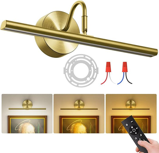 Hardwired Picture Lights for Wall - 16.5" Lights for Pictures on Wall - Dimmable 3CCT Picture Frame Light - 15W Brass Poster Light for Gallery Art Display - 2700K-6500K Warm White