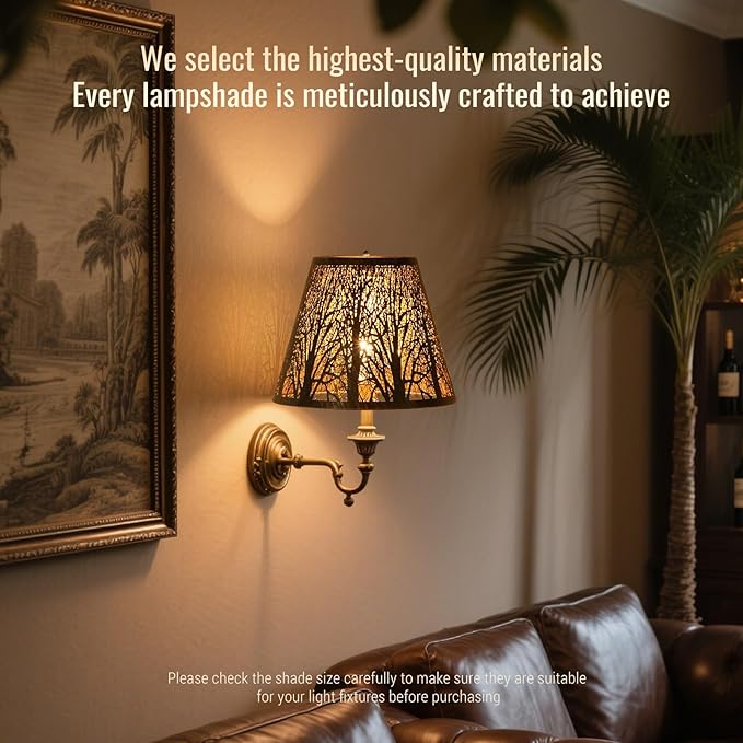 Small modern Bronze Gold lamp shades,metal boho scalloped lamp shade,Lamp shade replacement 5" top, 9" bottom, 7" high (Spider Fitter) lamp shades for table lamps and floor lamp,Unique Forest Etched