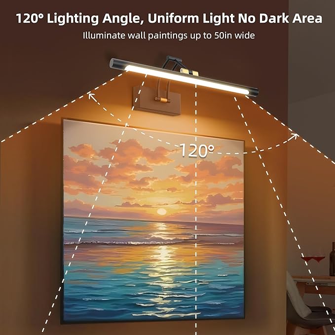 16“ Picture Lights for Wall Battery Operated, Wireless Picture Light with Remote, Rechargeable Wall Light 3000K/4000K/6000K Dimmable, Art Lighting for Paintings Frame Gallery Dartboard, Black Gold