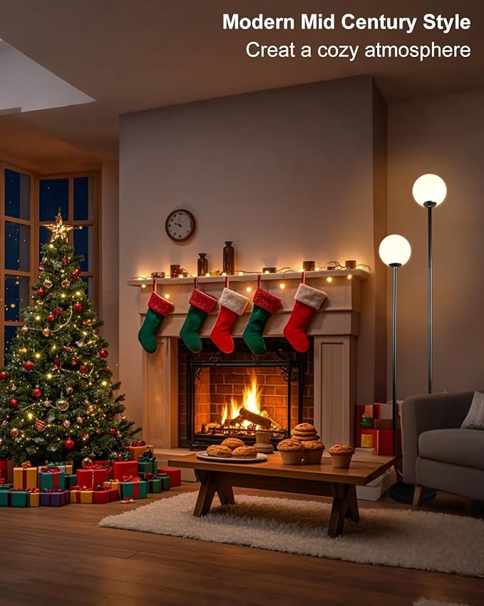 Lightdot 63IN Globe Floor Lamp with Black Candle Holder Style Modern Mid Century Standing Lamps with 2 Globe 3000K Warm Bulbs Included Unique Vintage Tall Floor Lamp for Lving Room