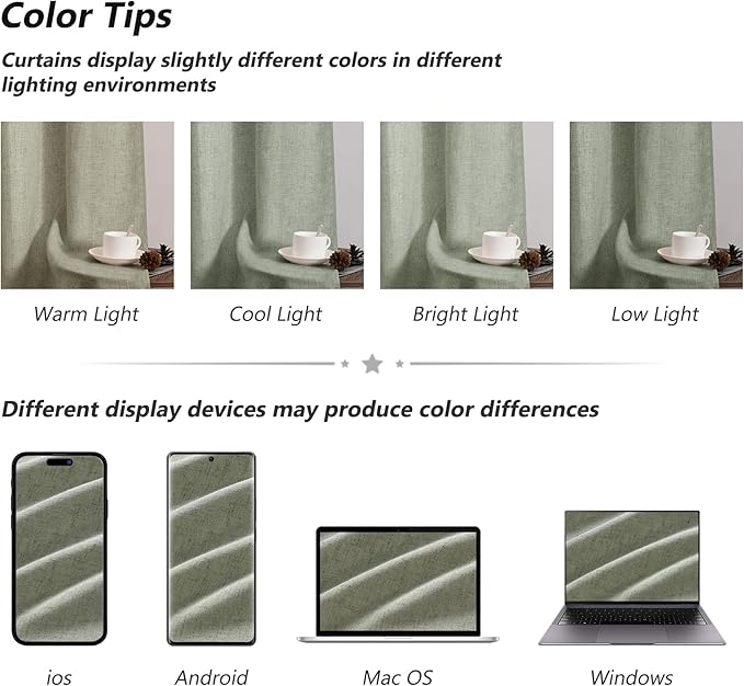 Guken Sage Green Linen Curtains 120 Inch Length for Living Room Bedroom 2 Panels Set Rod Pocket Light Filtering Semi Sheer Window Curtains 52 Inch Width Boho Farmhouse Linen Drapes, W52xL120