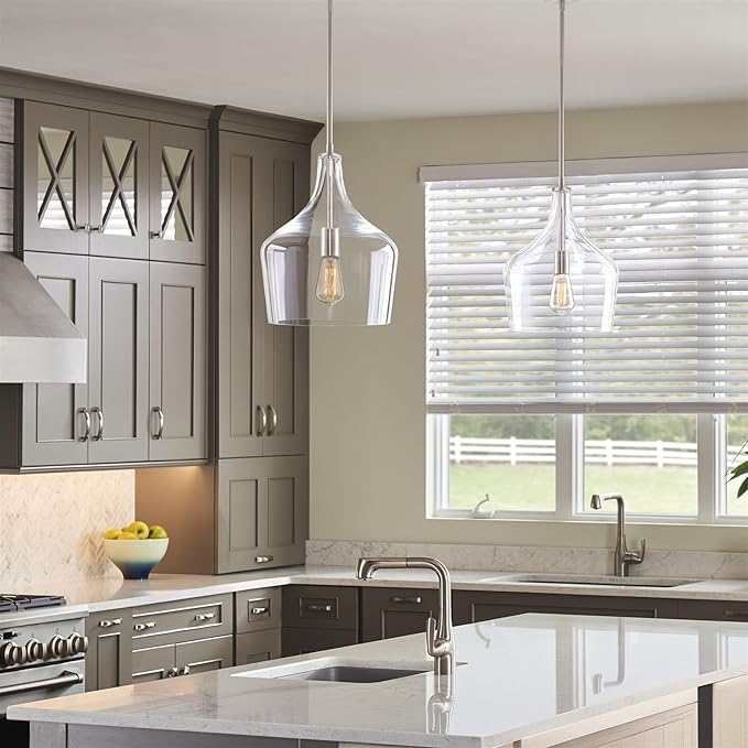 Kira Home Lucy 16" Modern Pendant Light + Clear Glass Vase Shade, Adjustable Hanging Height, Brushed Nickel Finish