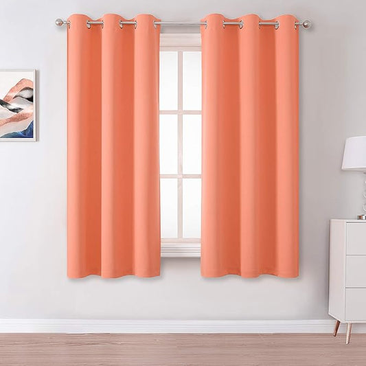 DUALIFE Light Coral Blackout Curtain Panels for Bedroom 45 Inch Length 2 Panels Set Solid Thermal Insulated Room Darkening Curtains with Grommet 38 W x 45 L Inch Salmon Coral Color