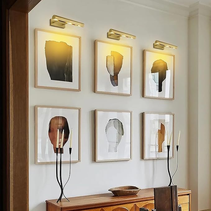 Picture Light, 18inch Brass Picture Lights for Wall,Hardwired Brushed Gold Picture Lights,270° Rotatable Wall Lights for Pictures, 3-Light Picture Frame Light for Painting Display Artwork Portrait