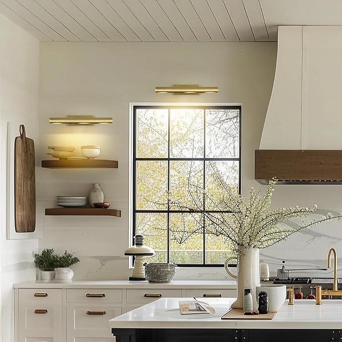 Picture Light, 18inch Brass Picture Lights for Wall,Hardwired Brushed Gold Picture Lights,270° Rotatable Wall Lights for Pictures, 3-Light Picture Frame Light for Painting Display Artwork Portrait