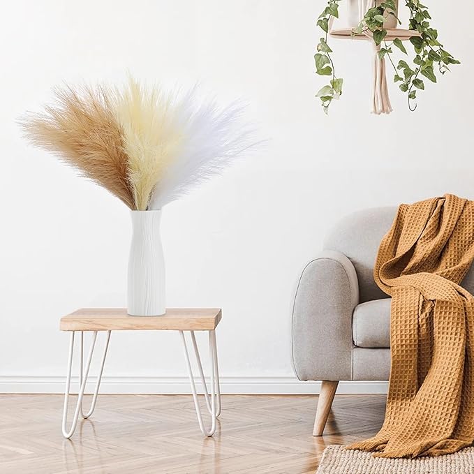 60 Pcs Pampas Grass Decor 21.7" Fluffy Faux Short White Brown Yellow Pampas Grass Artificial Small Pompas Grass Flower Vase Filler for Home Wedding Decoration