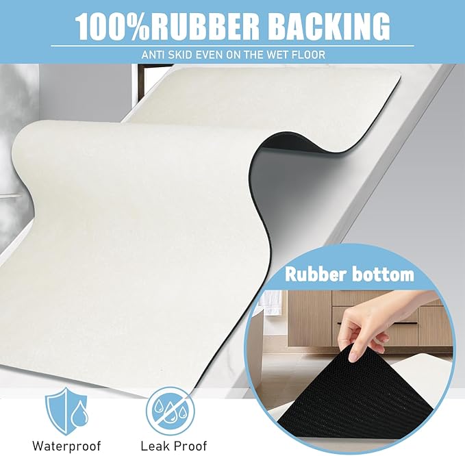 Diatomaceous Earth Bath mat Bathroom Rugs Super Absorbent Quick Dry Non Slip Bath Mat Thin Bathroom Floor Mats Fit Under Door-Shower Rug for in Front of Bathtub Shower, Beige, 15.7"*23.6"