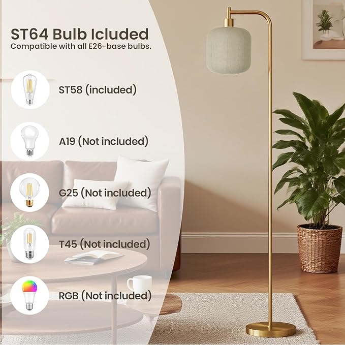 Floor Lights for Living Room,Modern Standing Lamp with Glass Lampshade Pedal Switch, Tall Lamp for Bedroom Study Room(Bulb Included) (Copper)