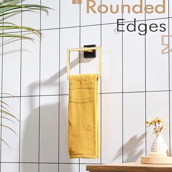 KOKOSIRI Towel Ring Holder Bathroom Lavatory Hand Towel Rack Wall Mounted Bathroom Hardware T-304 Stainless Steel Matte Black and Gold, B3004GDK