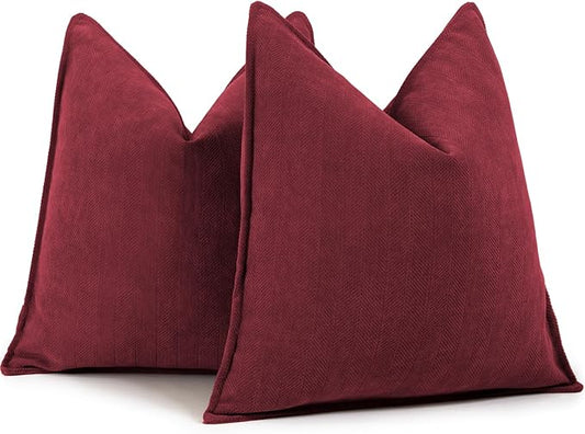 ZWJD Burgundy Pillow Covers 18x18 Set of 2 Chenille Throw Pillow Covers with Elegant Design Soft and Luxurious Decorative Throw Pillows for Couch, Bed, and Home Decor