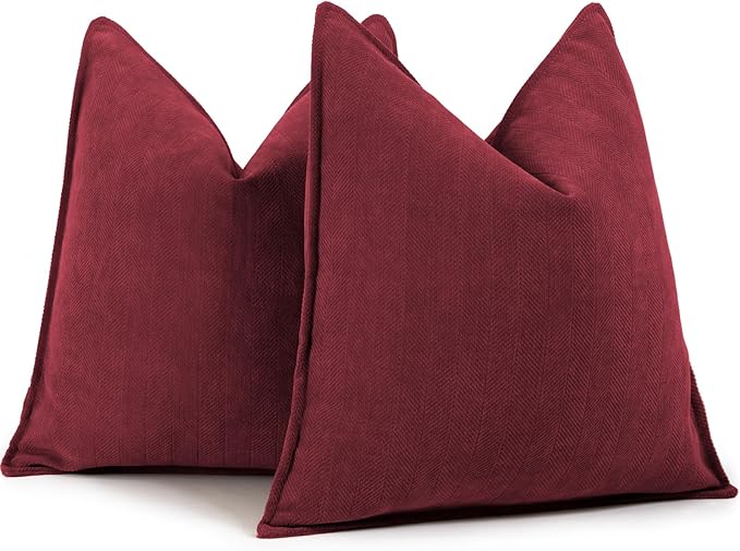 ZWJD Burgundy Pillow Covers 20x20 Set of 2 Chenille Throw Pillow Covers with Elegant Design Soft and Luxurious Decorative Throw Pillows for Couch, Bed, and Home Decor