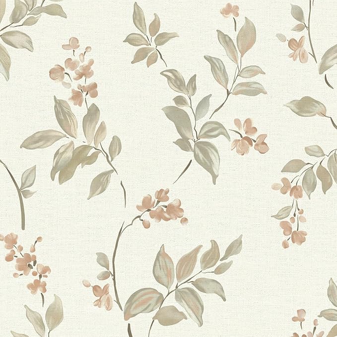 Vinjiasin Peel and Stick Wallpaper Beige Floral Contact Paper Vintage Flower Leaf Self Adhesive Removable Wall Paper for Bathroom Bedroom Livingroom 16.1"x 118"