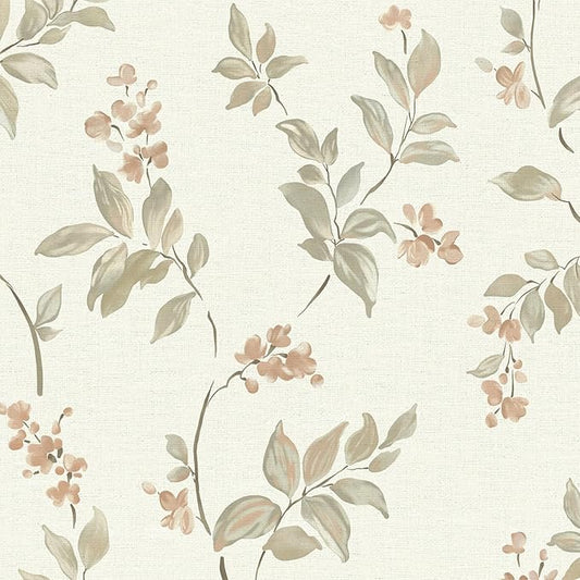 Vinjiasin Peel and Stick Wallpaper Beige Floral Contact Paper Vintage Flower Leaf Self Adhesive Removable Wall Paper for Bathroom Bedroom Livingroom 16.1"x 118"