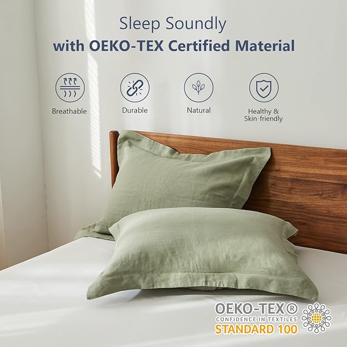 Simple&Opulence 100% Linen Pillow Case Queen Size Set of 2, Sage Green Pillow Covers with Overlap Closure, Luxury Breathable Pillowcases Protectors Suitable for All-Season (20" X 26", Sage Green)