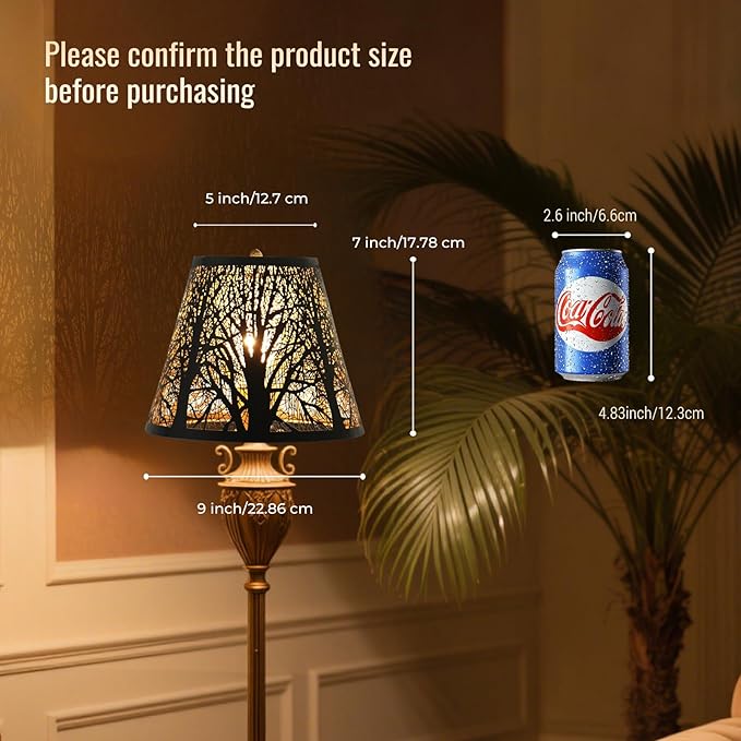 Small modern black gold lamp shades,metal boho scalloped lamp shade,Lamp shade replacement 5" top, 9" bottom, 7" high (Spider Fitter) lamp shades for table lamps and floor lamp,Unique Forest Etched