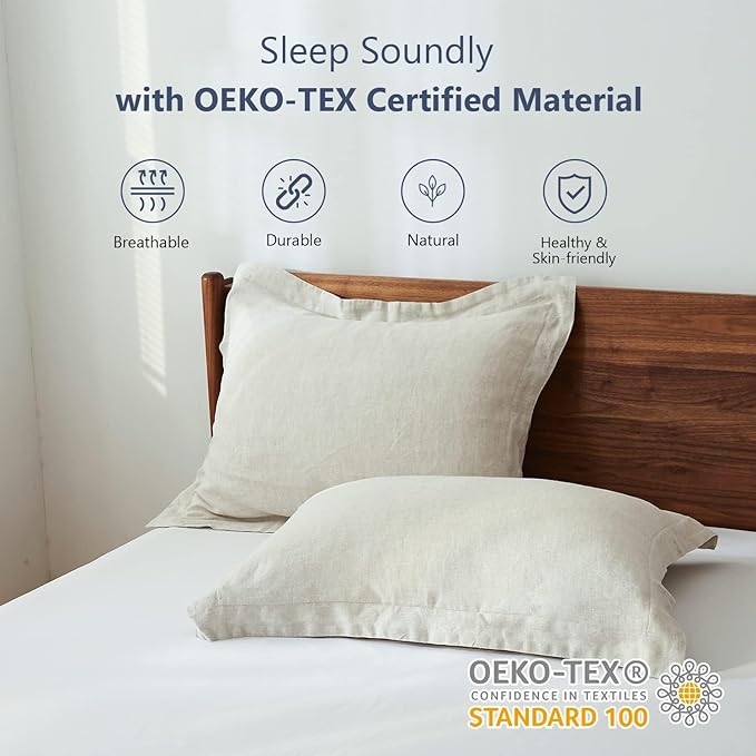 Simple&Opulence 100% Linen Pillow Case Queen Size Set of 2, Linen Pillow Covers with Overlap Closure, Luxury Breathable Pillowcases Protectors Suitable for All-Season (20" X 26", Linen)