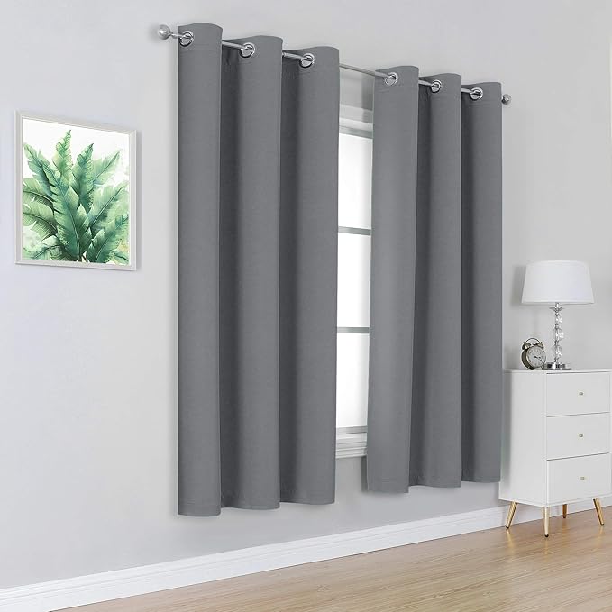 DUALIFE Medium Grey Blackout Curtains Thermal Insulated Room Darkening Blackout Curtains for Bedroom/Living Room 38 by 45 Inch Long,2 Panels,Dove Grey, Grommet Top