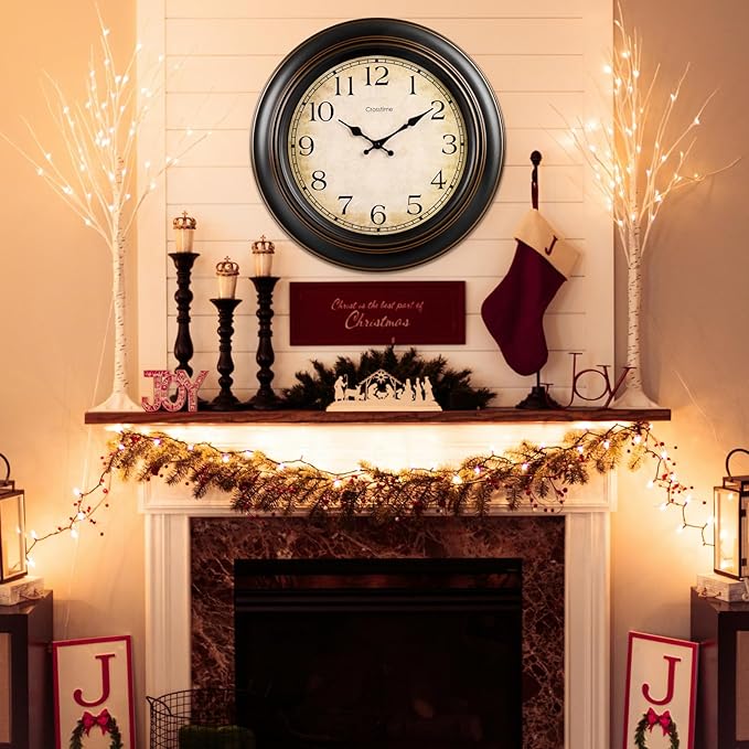 18 Inch Vintage Large Wall Clock for Living Room Decor,Battery Operated Silent Non-Ticking Retro Classic Clocks for Kitchen Fireplace Home Office,House Warming Gifts,Bronze