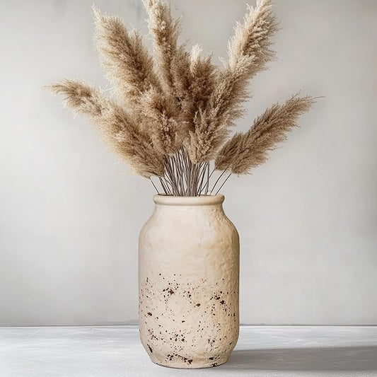 Farmhouse Rustic Vase, 9 Inch White Ceramic Vase for Home Decor Living Room Shelf Office Entryway Table Decor