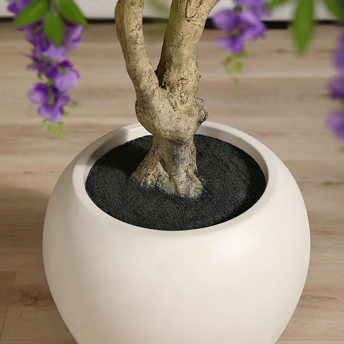 Blooming Wisteria Tree, 8ft Artificial Violet Tree with Round Artisan Planter, Premium Handmade, Realistic Trunk & Lifelike Leaves, Perfect for Large Spaces & Elegant Home/Office Decor