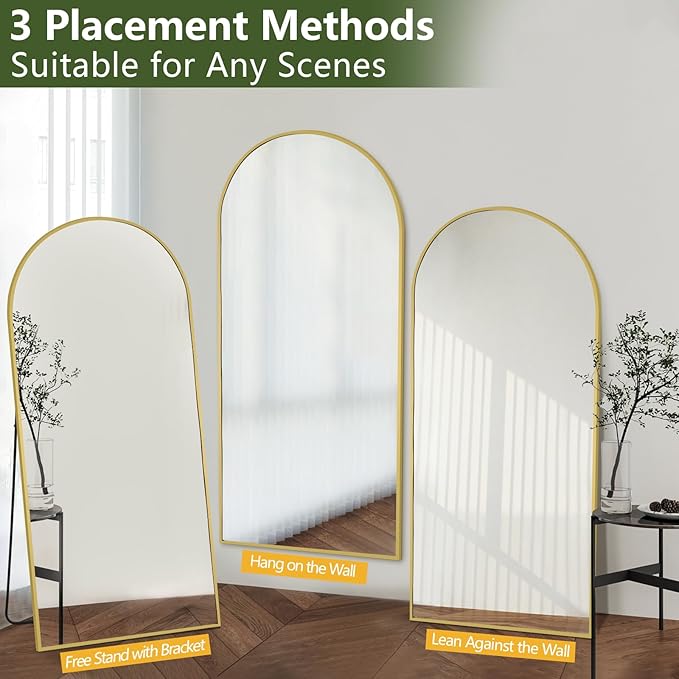 MELOMOIR 71"x32" Large Arched Mirror Full Length, Large Floor Mirror for Bedroom, Living Room, Gym - Free Standing Hanging or Leaning - Gold Frame