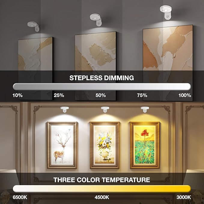 Picture Lights for Wall Wireless with Magnetic,2000mAh Rechargeable Picture Frame lights with Dimmable, Puck Lights with Remote Control,Art Lighting for Paintings,Counter, Shelf,Bookcase(4 Pack,White)