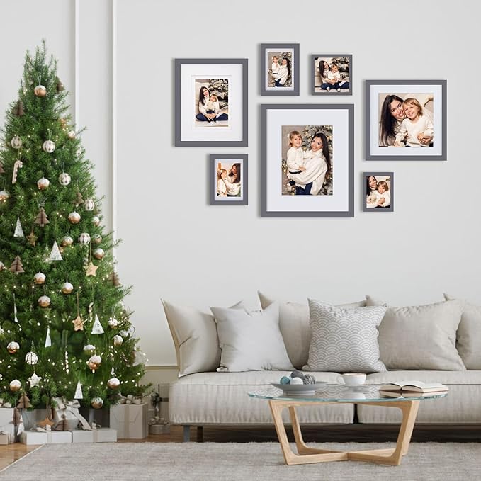 Egofine 11x14 Picture Frames 4 Pack Display Pictures 5x7/8x10 with Mat or 11x14 Without Mat Made of Solid Wood Covered by Plexiglass for Table Top Display and Wall Mounting Photo Frames, Dark Gray