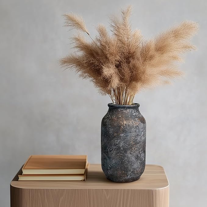 Rustic Ceramic Vase, Terracotta Pottery Decorative Vase, Farmhouse Decor for Living Room, Home, Fireplace, Shelf Decor, 9 Inch, Bronze