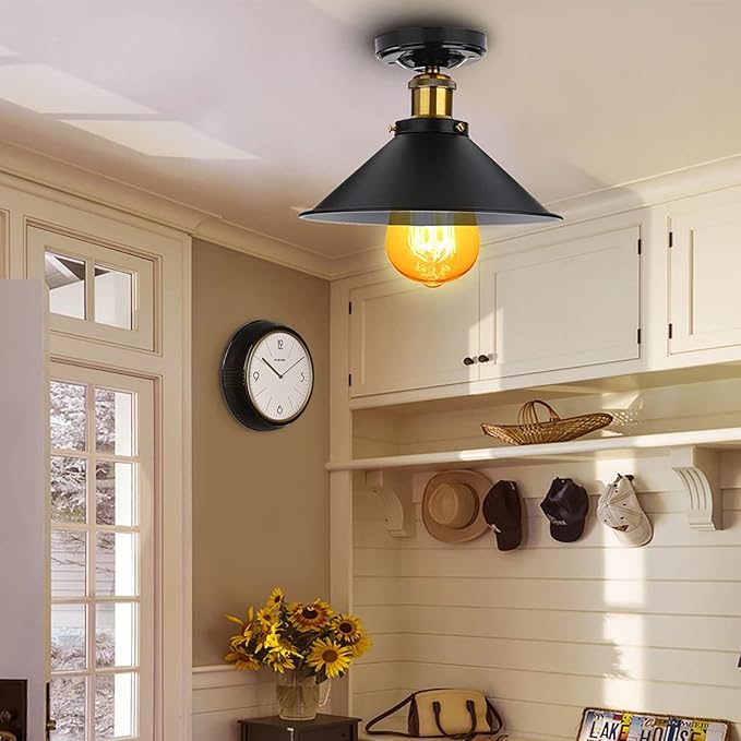 Retro Wall Clock Kitchen 50's Vintage Design Quality Quartz Battery Operated Round Silent Non Ticking for Home School Office Camper Trailer Black 9.5 inch Mid-Century Look