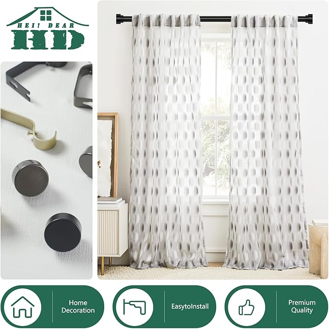 HEI! DEAR 2 Pack Black Curtain Rods 48 to 84 Inch(4-7FT),1 Inch Heavy Duty Curtain Rods,Adjustable Curtain Rod Set,Modern Decorative Drapery Rods,Telescoping Window Curtains Rods 36-88",Matte Black