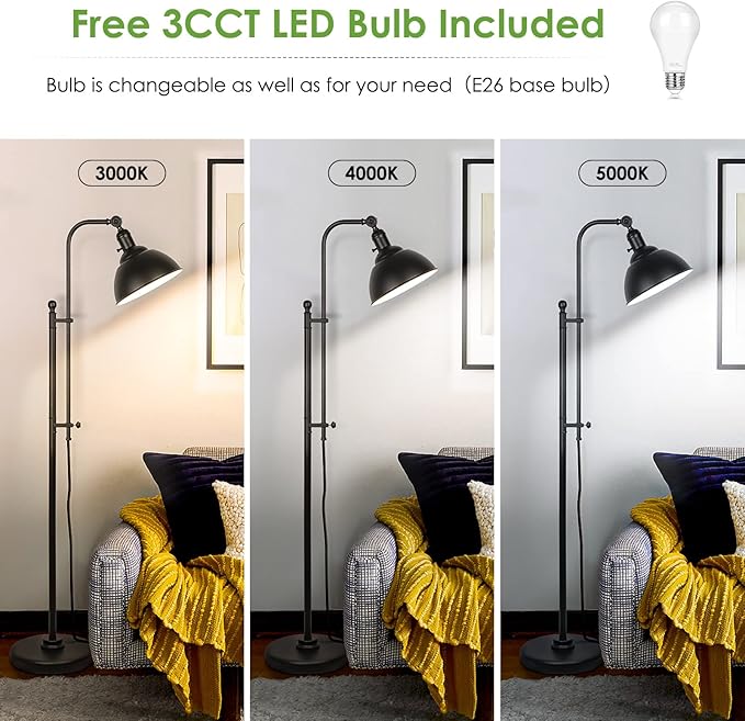 Industrial Floor Lamp, 3 Color Temperature Rustic Lamps in Aged Bronze, Adjustable Height & Head Standing Reading Lights for Bedroom