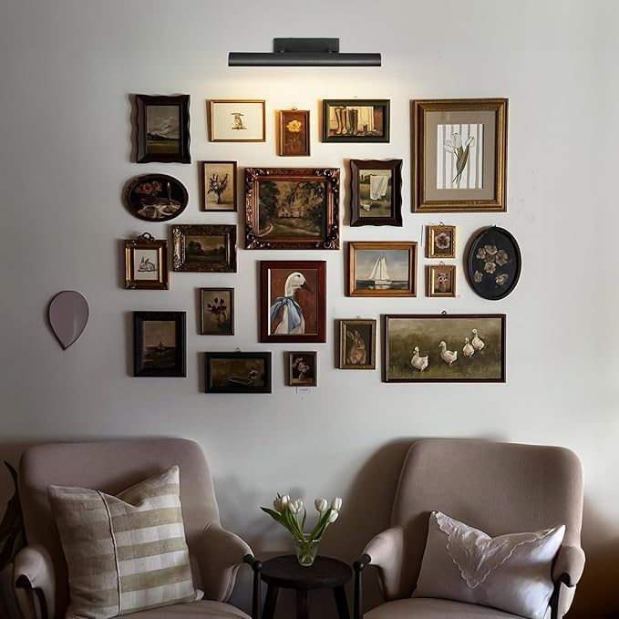 Matte Black Picture Lights for Wall, 18" Linear Picture Light Hardwired, 3-Light Bronze Art Light, Warm White 2700k Dimmable Gallery Light, 270° Picture Frame Lights for Bathroom, Living Room, Hallway