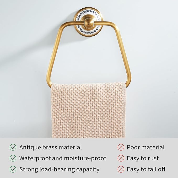 Trapezoid Antique Bronze Brass Hand Towel Holder, Bathroom Hardware Accessories,Porcelain Design
