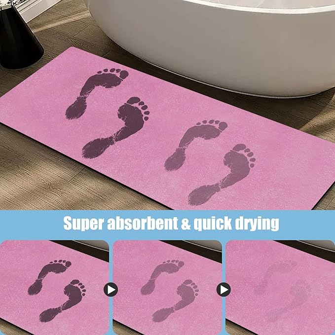 Extra Long Bathroom Rugs Diatomaceous Earth Bath mat Super Absorbent Quick Dry Non Slip Bath Mat Thin Runner Rug Fit Under Door-Shower Rug for in Front of Bathtub Shower, Pink, 23.6"x47.2"