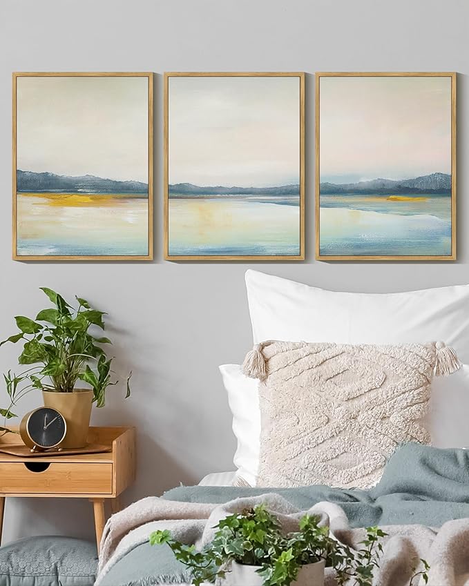 KUVIOKE Abstract Landscape Framed Wall Art Minimalist Neutral Illustrations Modern Art Decorative Nordic Home Decor 11x14in (Natural Framed)