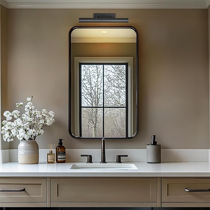 Matte Black Picture Lights for Wall, 18" Linear Picture Light Hardwired, 3-Light Bronze Art Light, Warm White 2700k Dimmable Gallery Light, 270° Picture Frame Lights for Bathroom, Living Room, Hallway