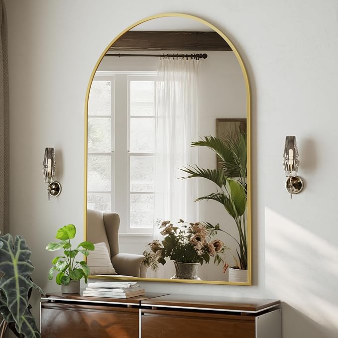 HARRITPURE 32"x48" Arched Bathroom Mirror - Gold Wall Mounted Vanity Mirror Aluminum Alloy Frame Large Arch Wall Mirror for Living Room, Bedroom and Entryway