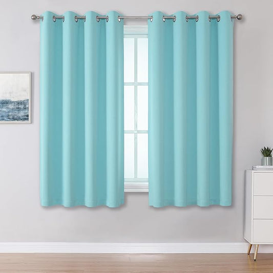 DUALIFE Aqua Curtains for Living Room Bedroom Light Blocking Window Curtains Triple Weave Room Darkening Curtain Panels Thermal Insulated Grommet Top 52X45