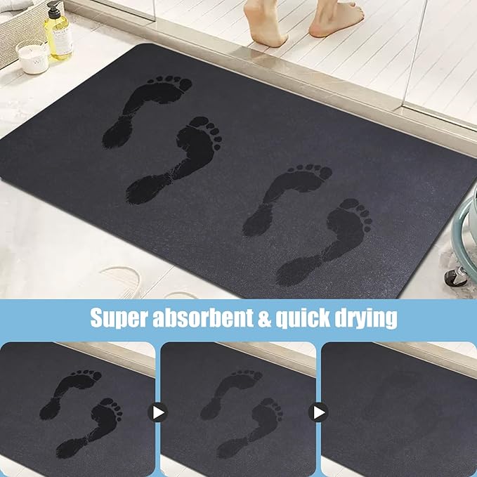 Diatomaceous Earth Bath mat Bathroom Rugs Super Absorbent Quick Dry Non Slip Bath Mat Thin Bathroom Floor Mats Fit Under Door-Shower Rug for in Front of Bathtub Shower, Dark Grey, 15.7"*23.6"