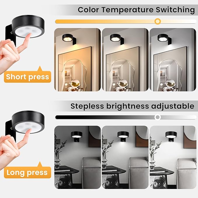 2-Pack Picture Light Battery Operated with Remote, LED Painting Lights, Dimmable and Timer Painting Light, Art Display Light for Picture Frame Artworking Portrait, Home Wall Decor Black display light