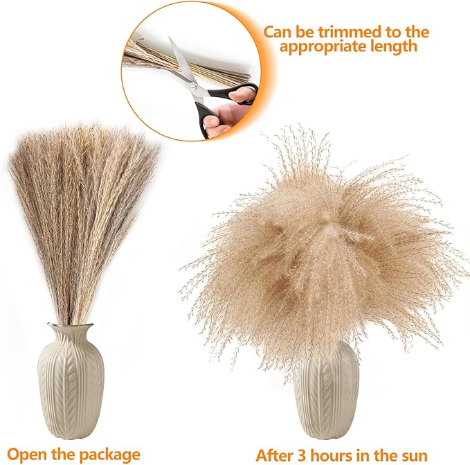 110PCS Dried Pampas Grass Decor, 5 Styles Natural Dried Fluffy Pampas Grass Boho Home Decor Bouquet for Home Decor, Wedding, Party