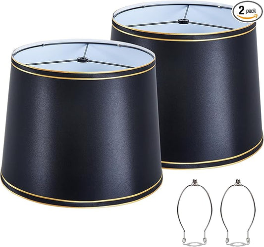 Lamp Shades Set of 2, Drum Lampshade 10 Inches Height, Lampshades for Table Lamp, Floor Lamp, Pendant Light, Grey Lampshades,Harp Holder Included