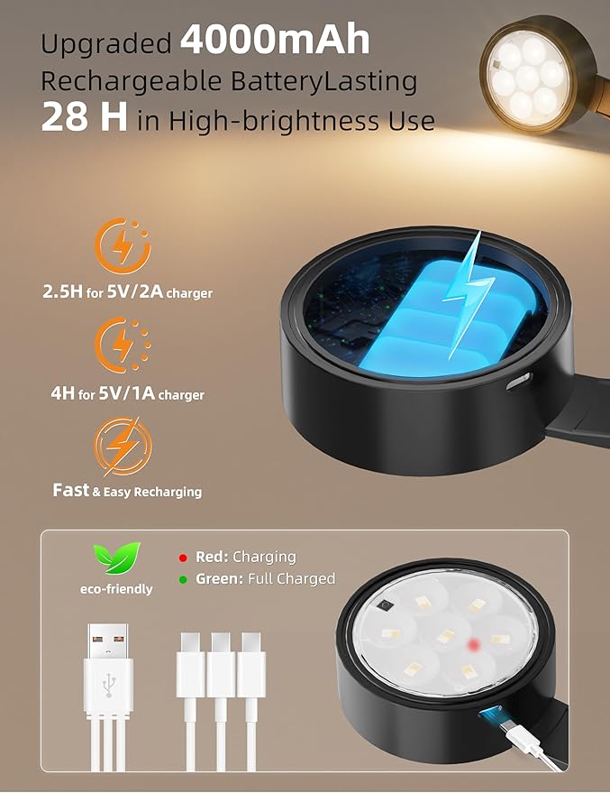 VOLISUN Picture Lights for Wall, 4000mAh Rechargeable Picture Light Battery Operated, 3 Color Temperatures Cordless Picture Light with Remote, Art Light for Painting, Gallery, Portrait, 3 Pack (Black)