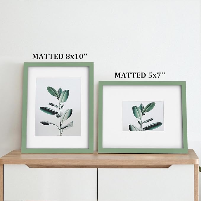 Egofine 11x14 Picture Frames 4PCS Made of Solid Wood Covered by Plexiglass for Table Top and Wall Mounting for Pictures 5x7/8x10 with Mat or 11x14 without Mat Horizontally or Vertically Display, Green