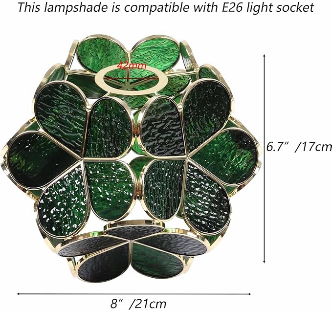 Bieye Tiffany Style Stained Glass Flower Petal Lampshade (Textured Deep Green, 8" Cherry Blossom)